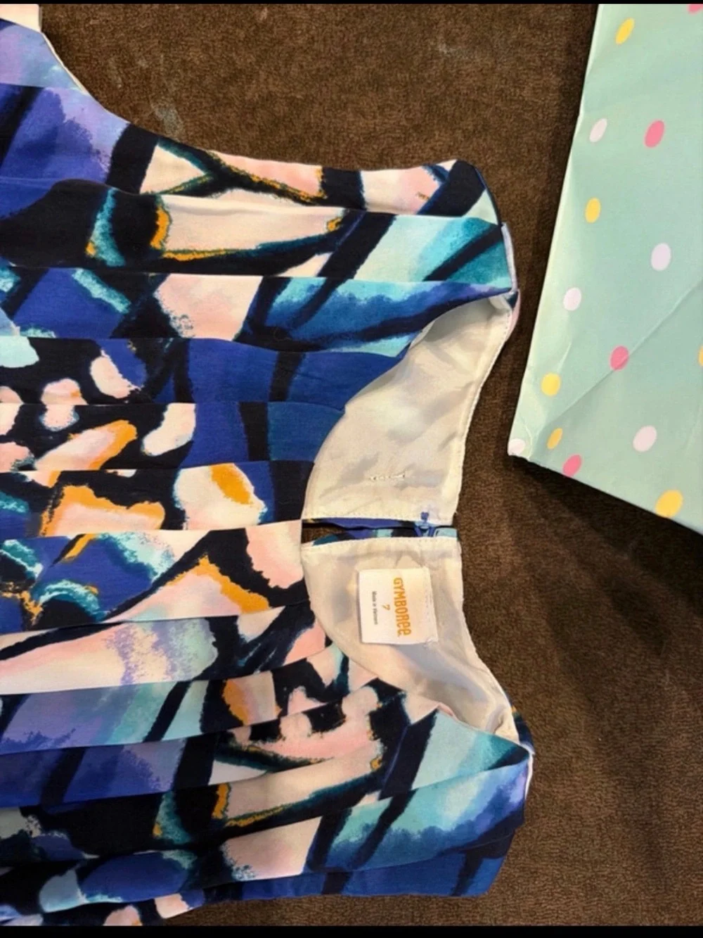 Gymboree Girls Blue Navy Teal Pink Butterfly Print Casual Dress